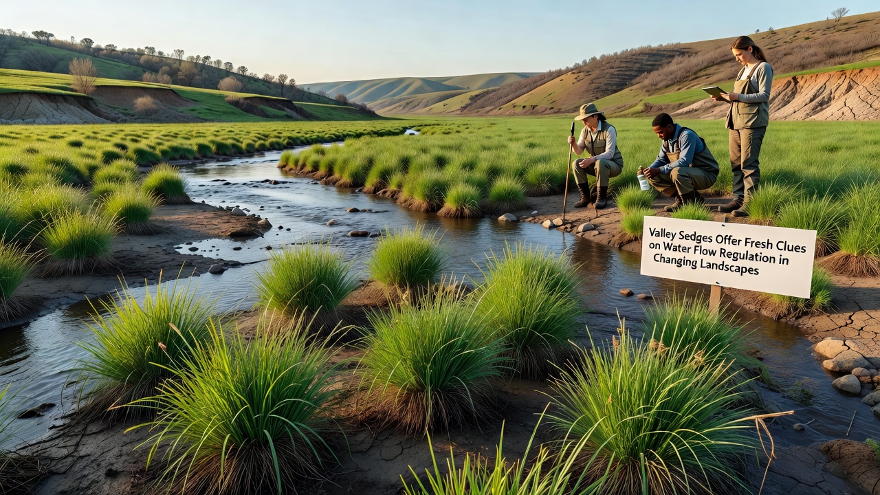 Close-up view of valley sedge roots interacting with soil and water in a wetland environment